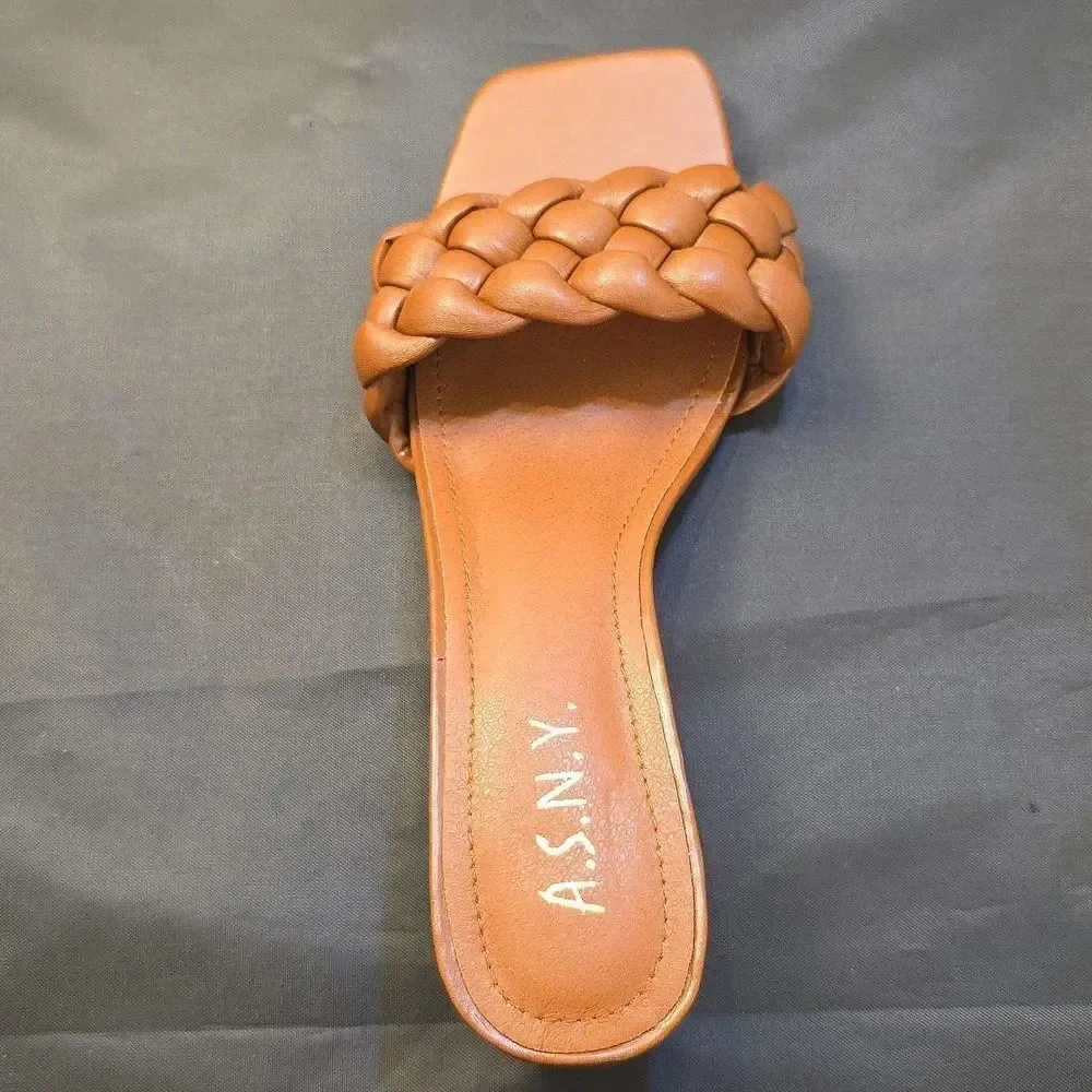 BRAND NEW A.S.N.Y WOMEN'S BRAIDED LOW BLOCK HEEL SANDALS